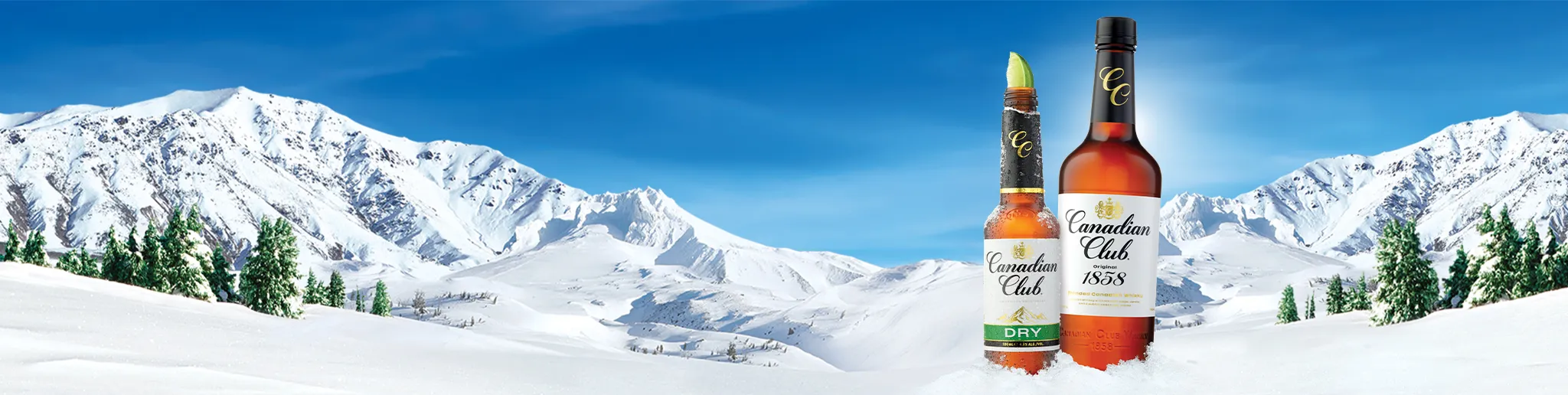 promotion header imager containing bottles with snowy background
